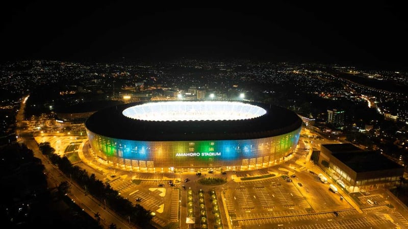 Amahoro Stadium in Kigali, Rwanda, lit up at night