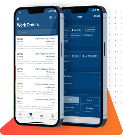 Phone screens showing work orders on mobile app