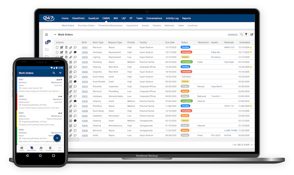 CMMS Screenshots from the user interface