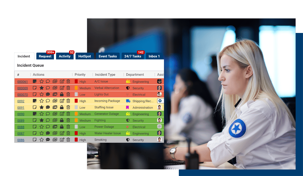 Incident management screenshots from the user interface
