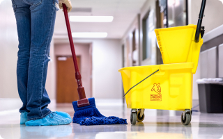 Facility maintenance team cleaning to meet WELL Health-Safety standards