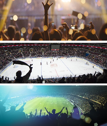 a concert, a hockey game, and a football game